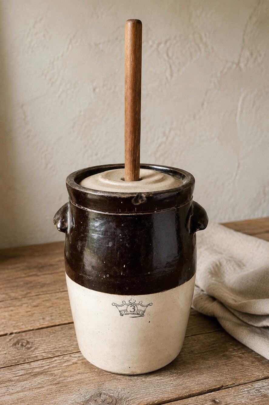 Vintage No. 3 Crown Stoneware Butter Churn with Lid